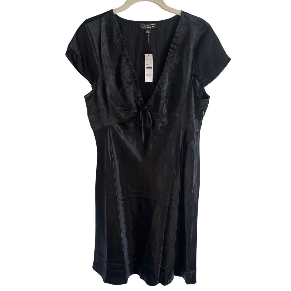 J.Crew Short Sleeve Slip Dress in Textured Satin Black Size 12 NWT - Picture 5 of 8